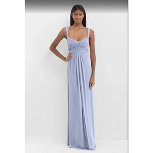 BCBGMAXAZRIA Grecian‎ Pleated Twist Blue Gray Maxi Gown Dress - Size XS